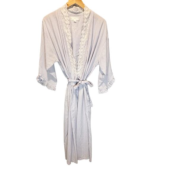 Eileen West Textured Stripe Long Length Cotton Blend Robe - L/XL - Picture 1 of 8